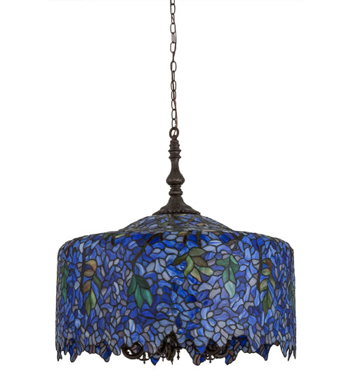 Meyda Lighting Tiffany Wisteria 30" 5-Light Mahogany Bronze Pendant Light With Multi-Colored Shade Glass
