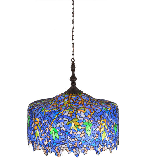 Meyda Lighting Tiffany Wisteria 30" 5-Light Mahogany Bronze Pendant Light With Multi-Colored Shade Glass