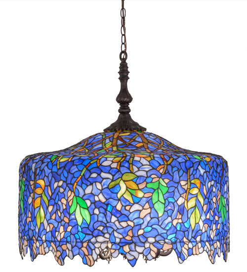 Meyda Lighting Tiffany Wisteria 30" 5-Light Mahogany Bronze Pendant Light With Multi-Colored Shade Glass