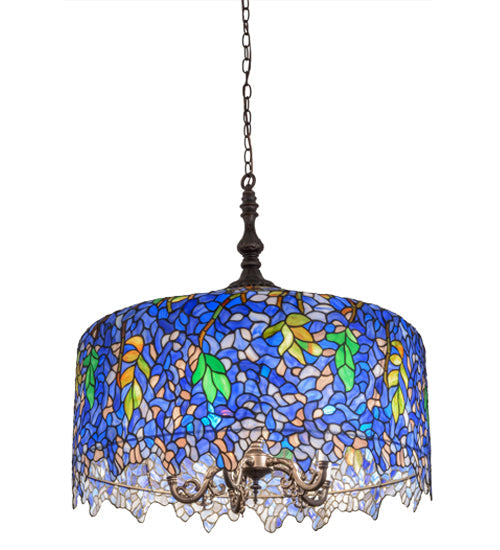 Meyda Lighting Tiffany Wisteria 30" 5-Light Mahogany Bronze Pendant Light With Multi-Colored Shade Glass