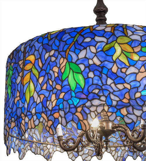 Meyda Lighting Tiffany Wisteria 30" 5-Light Mahogany Bronze Pendant Light With Multi-Colored Shade Glass