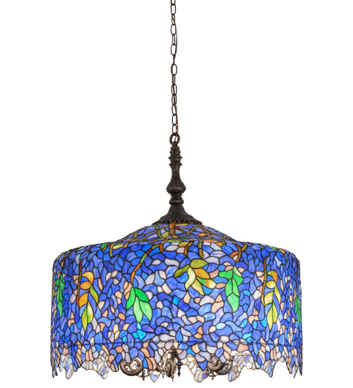 Meyda Lighting Tiffany Wisteria 30" 5-Light Mahogany Bronze Pendant Light With Multi-Colored Shade Glass