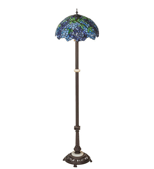 Meyda Lighting Tiffany Wisteria 62" 3-Light Mahogany Bronze Floor Lamp With Green & Blue Stained Shade Glass