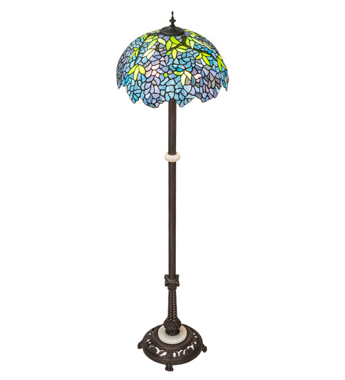 Meyda Lighting Tiffany Wisteria 62" 3-Light Mahogany Bronze Floor Lamp With Green & Blue Stained Shade Glass