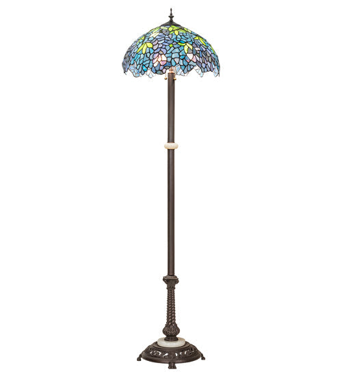 Meyda Lighting Tiffany Wisteria 62" 3-Light Mahogany Bronze Floor Lamp With Green & Blue Stained Shade Glass