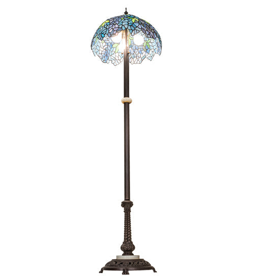 Meyda Lighting Tiffany Wisteria 62" 3-Light Mahogany Bronze Floor Lamp With Green & Blue Stained Shade Glass