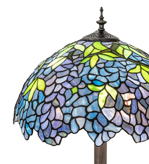 Meyda Lighting Tiffany Wisteria 62" 3-Light Mahogany Bronze Floor Lamp With Green & Blue Stained Shade Glass