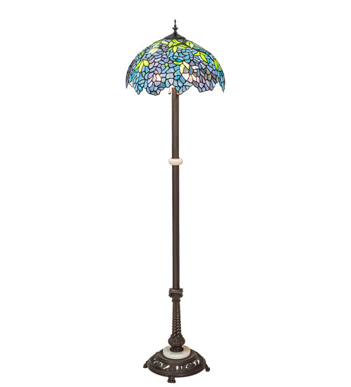 Meyda Lighting Tiffany Wisteria 62" 3-Light Mahogany Bronze Floor Lamp With Green & Blue Stained Shade Glass