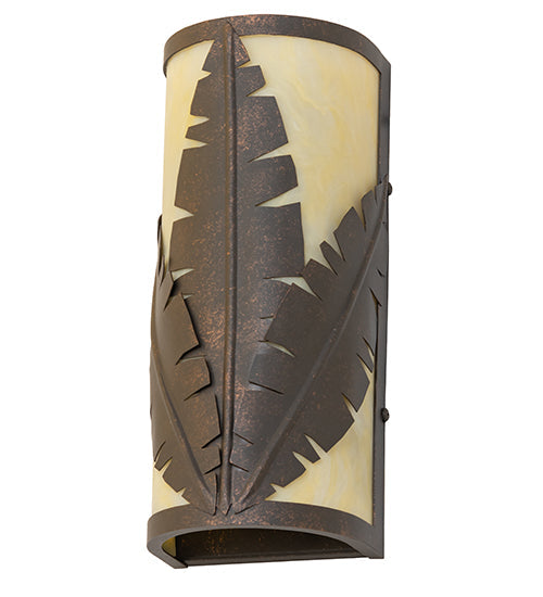 Meyda Lighting Tiki 5" 2-Light Gilded Tobacco Wall Sconce With Beige Botticino Idalight Shade Glass