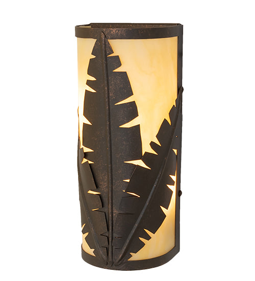 Meyda Lighting Tiki 5" 2-Light Gilded Tobacco Wall Sconce With Beige Botticino Idalight Shade Glass