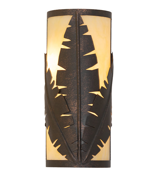 Meyda Lighting Tiki 5" 2-Light Gilded Tobacco Wall Sconce With Beige Botticino Idalight Shade Glass