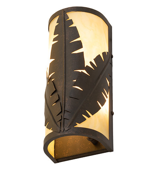 Meyda Lighting Tiki 5" 2-Light Gilded Tobacco Wall Sconce With Beige Botticino Idalight Shade Glass