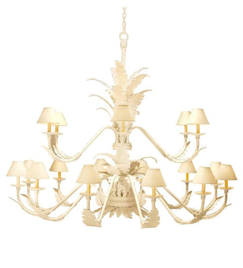 Meyda Lighting Tiki 72" 18-Light 2-Tier Tuscan Ivory Chandelier With Ivory Textrene Shade