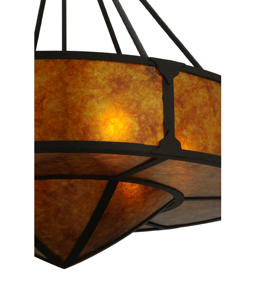 Meyda Lighting Timber 32" 6-Light Oil Rubbed Bronze Inverted Pendant Light With Amber Mica Shade Glass