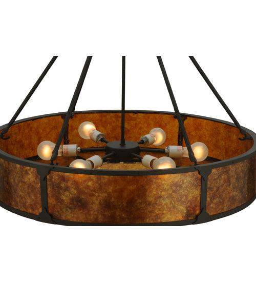 Meyda Lighting Timber 32" 6-Light Oil Rubbed Bronze Inverted Pendant Light With Amber Mica Shade Glass