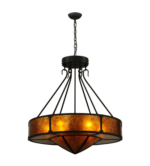 Meyda Lighting Timber 32" 6-Light Oil Rubbed Bronze Inverted Pendant Light With Amber Mica Shade Glass