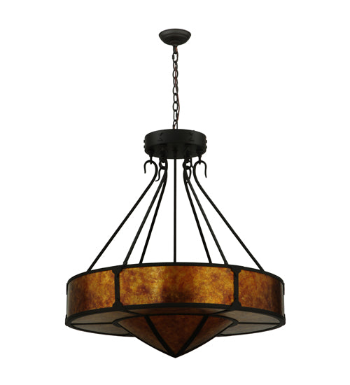 Meyda Lighting Timber 32" 6-Light Oil Rubbed Bronze Inverted Pendant Light With Amber Mica Shade Glass