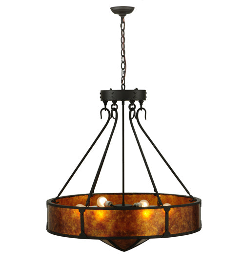 Meyda Lighting Timber 32" 6-Light Oil Rubbed Bronze Inverted Pendant Light With Amber Mica Shade Glass
