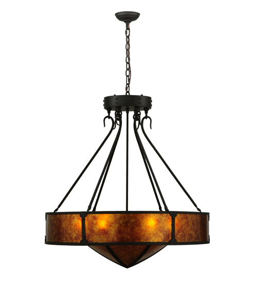 Meyda Lighting Timber 32" 6-Light Oil Rubbed Bronze Inverted Pendant Light With Amber Mica Shade Glass