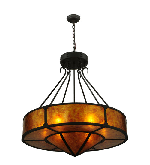 Meyda Lighting Timber 32" 6-Light Oil Rubbed Bronze Inverted Pendant Light With Amber Mica Shade Glass