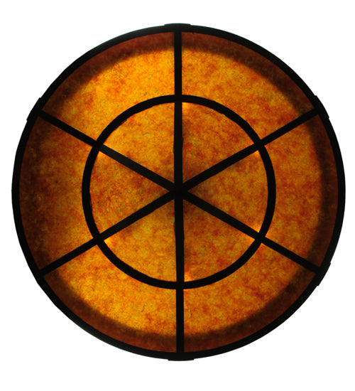 Meyda Lighting Timber 32" 6-Light Oil Rubbed Bronze Inverted Pendant Light With Amber Mica Shade Glass