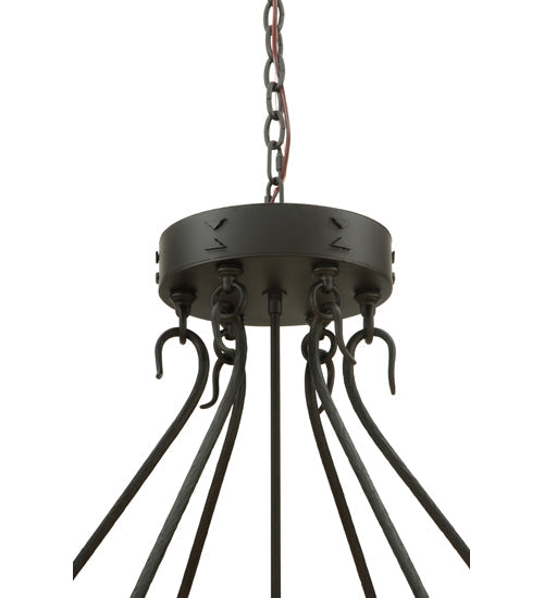 Meyda Lighting Timber 32" 6-Light Oil Rubbed Bronze Inverted Pendant Light With Amber Mica Shade Glass