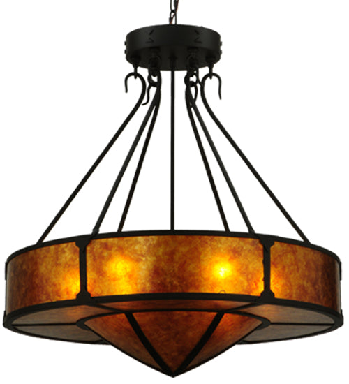 Meyda Lighting Timber 32" 6-Light Oil Rubbed Bronze Inverted Pendant Light With Amber Mica Shade Glass