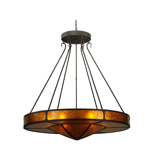 Meyda Lighting Timber 48" 6-Light Oil Rubbed Bronze Inverted Pendant Light With Amber Mica Shade Glass
