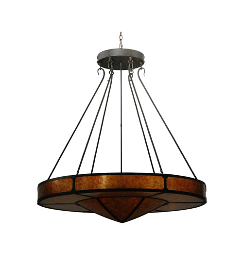 Meyda Lighting Timber 48" 6-Light Oil Rubbed Bronze Inverted Pendant Light With Amber Mica Shade Glass