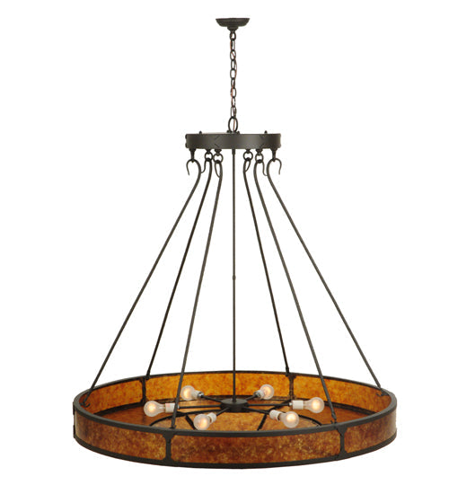 Meyda Lighting Timber 48" 6-Light Oil Rubbed Bronze Inverted Pendant Light With Amber Mica Shade Glass