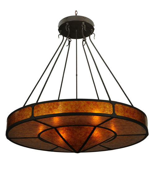 Meyda Lighting Timber 48" 6-Light Oil Rubbed Bronze Inverted Pendant Light With Amber Mica Shade Glass
