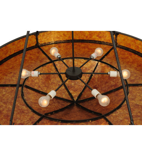 Meyda Lighting Timber 48" 6-Light Oil Rubbed Bronze Inverted Pendant Light With Amber Mica Shade Glass