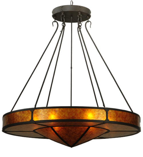 Meyda Lighting Timber 48" 6-Light Oil Rubbed Bronze Inverted Pendant Light With Amber Mica Shade Glass