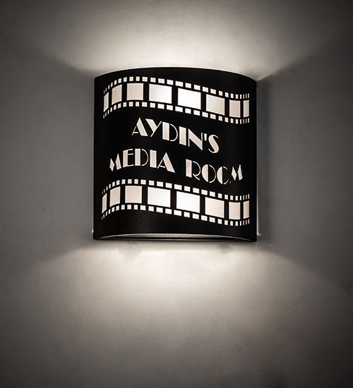 Meyda Lighting Tinseltown 10" 2-Light Textured Black Filmstrip Personalized Wall Sconce With White Shade