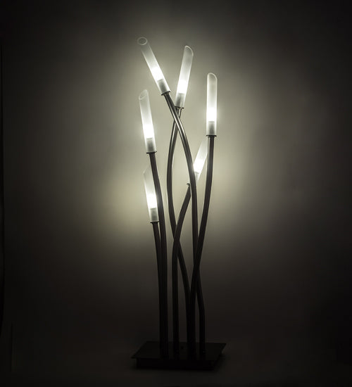 Meyda Lighting Titicaca 42" 6-Light Nickel Table Lamp With Contrail Mist Idalight Shade