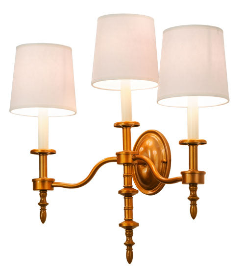 Meyda Lighting Toby 22" 3-Light Brass Tint Wall Sconce With Cream Textrene Shade