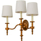 Meyda Lighting Toby 22" 3-Light Brass Tint Wall Sconce With Cream Textrene Shade