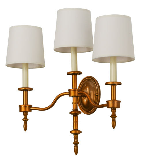 Meyda Lighting Toby 22" 3-Light Brass Tint Wall Sconce With Cream Textrene Shade