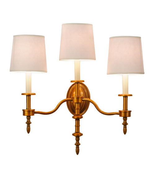 Meyda Lighting Toby 22" 3-Light Brass Tint Wall Sconce With Cream Textrene Shade
