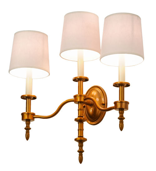Meyda Lighting Toby 22" 3-Light Brass Tint Wall Sconce With Cream Textrene Shade