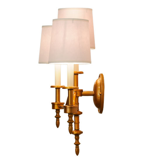Meyda Lighting Toby 22" 3-Light Brass Tint Wall Sconce With Cream Textrene Shade