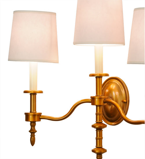 Meyda Lighting Toby 22" 3-Light Brass Tint Wall Sconce With Cream Textrene Shade