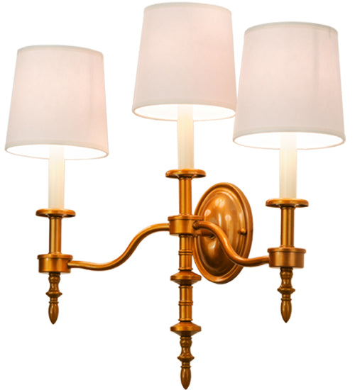 Meyda Lighting Toby 22" 3-Light Brass Tint Wall Sconce With Cream Textrene Shade