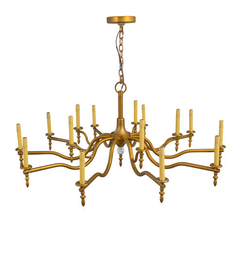 Meyda Lighting Toby 52" 15-Light Matte Gold Over Chrome Chandelier With Cream Textrene Shade