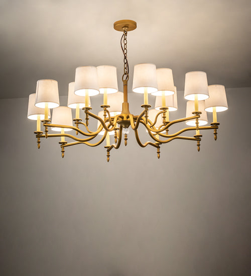 Meyda Lighting Toby 52" 15-Light Matte Gold Over Chrome Chandelier With Cream Textrene Shade
