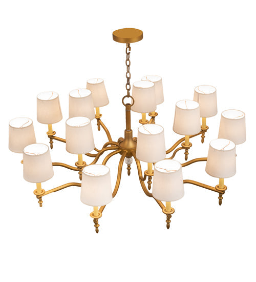 Meyda Lighting Toby 52" 15-Light Matte Gold Over Chrome Chandelier With Cream Textrene Shade