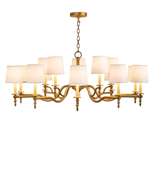 Meyda Lighting Toby 52" 15-Light Matte Gold Over Chrome Chandelier With Cream Textrene Shade