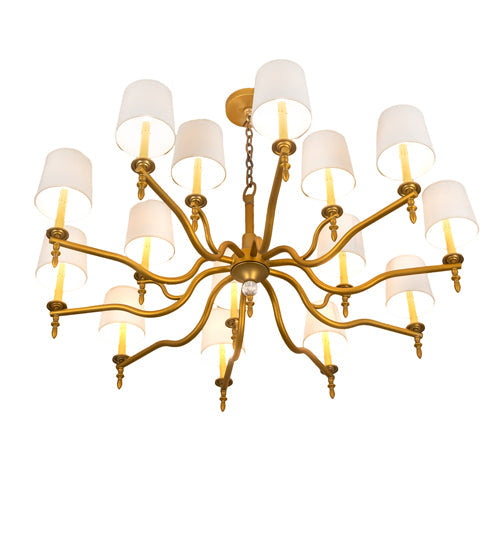 Meyda Lighting Toby 52" 15-Light Matte Gold Over Chrome Chandelier With Cream Textrene Shade