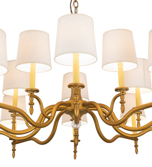 Meyda Lighting Toby 52" 15-Light Matte Gold Over Chrome Chandelier With Cream Textrene Shade
