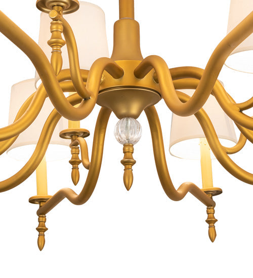 Meyda Lighting Toby 52" 15-Light Matte Gold Over Chrome Chandelier With Cream Textrene Shade
